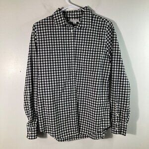 Womens Gingham Button Shirt Black White Cotton M Long Sleeve